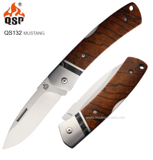 QSP Mustang Folding Knife, M390, Raffir Mammoth Fossil, QS132